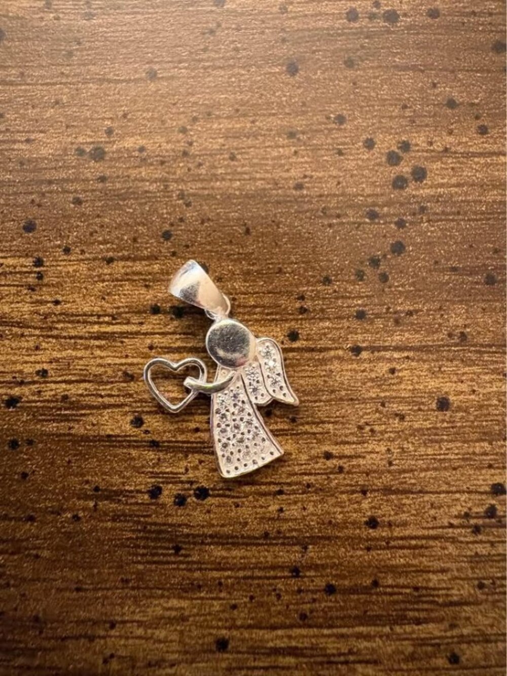 Sterling Silver Angel Pendant with Heart and Cubic Zirconia